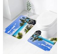 FEHWI Set Tappeti Bagno 2 Pezzi in Microfibra - Tappetino da Bagno Morbido e Antiscivolo - Durevole e Assorbente,Paesaggio di spiaggia tropicale, palme da cocco e oceano blu soleggiato sulla spia