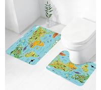 FEHWI Set Tappeti Bagno 2 Pezzi in Microfibra - Tappetino da Bagno Morbido e Antiscivolo - Durevole e Assorbente,Mappa di flora e fauna del Nord America con elementi piatti. Grande set di animali