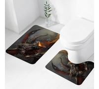 FEHWI Set Tappeti Bagno 2 Pezzi in Microfibra - Tappetino da Bagno Morbido e Antiscivolo - Durevole e Assorbente,Medioevo, Scena fantasy Cavaliere impavido che combatte contro i draghi Arte mitol