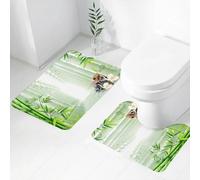 FEHWI Set Tappeti Bagno 2 Pezzi in Microfibra - Tappetino da Bagno Morbido e Antiscivolo - Durevole e Assorbente,Meditazione moderna in bambù verde 3D con riflesso di pietra zen nella scena dell'