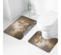 FEHWI Set Tappeti Bagno 2 Pezzi in Microfibra - Tappetino da Bagno Morbido e Antiscivolo - Durevole e Assorbente,Mandrie di tigri siberiane su rocce coperte di neve, La maestosa tigre nel paesagg