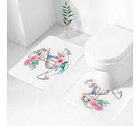 FEHWI Set Tappeti Bagno 2 Pezzi in Microfibra - Tappetino da Bagno Morbido e Antiscivolo - Durevole e Assorbente,Acquerello - Ancora adornata che fonde il simbolo nautico con delicati fiori e piu