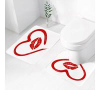 FEHWI Set Tappeti Bagno 2 Pezzi in Microfibra - Tappetino da Bagno Morbido e Antiscivolo - Durevole e Assorbente,Bacio, cuore disegnato con il rossetto e impronta di labbra di donna R