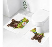 FEHWI Set Tappeti Bagno 2 Pezzi in Microfibra - Tappetino da Bagno Morbido e Antiscivolo - Durevole e Assorbente,Cucciolo di Chihuahua a pelo lungo, di razza pura, piccolo fiore nella fauna selva