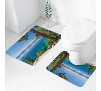 FEHWI Set Tappeti Bagno 2 Pezzi in Microfibra - Tappetino da Bagno Morbido e Antiscivolo - Durevole e Assorbente,Lago, prospettiva panoramica dalla sponda orientale del lago con pini e riflessi I