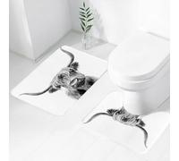 FEHWI Set Tappeti Bagno 2 Pezzi in Microfibra - Tappetino da Bagno Morbido e Antiscivolo - Durevole e Assorbente,Bovini di razza Scottish Highland su sfondo bianco.