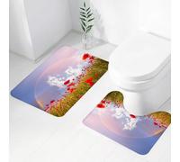 FEHWI Set Tappeti Bagno 2 Pezzi in Microfibra - Tappetino da Bagno Morbido e Antiscivolo - Durevole e Assorbente,Papavero, prato con papaveri e arcobaleno riflesso nell'aria cielo magico felicità