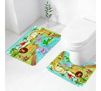 FEHWI Set Tappeti Bagno 2 Pezzi in Microfibra - Tappetino da Bagno Morbido e Antiscivolo - Durevole e Assorbente,Allegri animali da safari si divertono in un'oasi lussureggiante