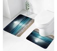 FEHWI Set Tappeti Bagno 2 Pezzi in Microfibra - Tappetino da Bagno Morbido e Antiscivolo - Durevole e Assorbente,Cielo tempestoso sotto la vista del mare, spiagge e oceani, un raggio di luce traf
