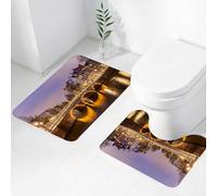 FEHWI Set Tappeti Bagno 2 Pezzi in Microfibra - Tappetino da Bagno Morbido e Antiscivolo - Durevole e Assorbente,Vista notturna del canale di Amsterdam, un ponte decorato con luci, che riflette i