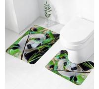 FEHWI Set Tappeti Bagno 2 Pezzi in Microfibra - Tappetino da Bagno Morbido e Antiscivolo - Durevole e Assorbente,Panda, un tico panda gigante che sbircia tra i bambù e mastica le foglie