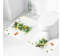 FEHWI Set Tappeti Bagno 2 Pezzi in Microfibra - Tappetino da Bagno Morbido e Antiscivolo - Durevole e Assorbente,Lettera I, Elemento dell'alfabeto a tema naturale: Fogliame verde, Margherite, Far