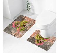 FEHWI Set Tappeti Bagno 2 Pezzi in Microfibra - Tappetino da Bagno Morbido e Antiscivolo - Durevole e Assorbente,Piccolo albero rustico e fresco con fiori fucsia davanti al tema della speranza