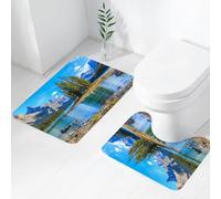 FEHWI Set Tappeti Bagno 2 Pezzi in Microfibra - Tappetino da Bagno Morbido e Antiscivolo - Durevole e Assorbente,Lakehouse Decor, paesaggio di Spirit Island nel lago Maligne, Canada, in un luogo