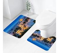 FEHWI Set Tappeti Bagno 2 Pezzi in Microfibra - Tappetino da Bagno Morbido e Antiscivolo - Durevole e Assorbente,Vista del centro di Budapest attraverso il Danubio, splendido paesaggio urbano dop