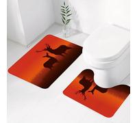 FEHWI Set Tappeti Bagno 2 Pezzi in Microfibra - Tappetino da Bagno Morbido e Antiscivolo - Durevole e Assorbente,Caccia, illustrazione della silhouette di un cervo e di una cerva su un prato, ani