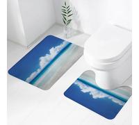 FEHWI Set Tappeti Bagno 2 Pezzi in Microfibra - Tappetino da Bagno Morbido e Antiscivolo - Durevole e Assorbente,Sotto il cielo, spiaggia tranquilla e nuvole soffici