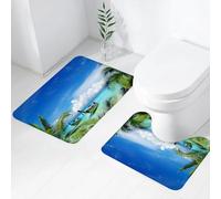 FEHWI Set Tappeti Bagno 2 Pezzi in Microfibra - Tappetino da Bagno Morbido e Antiscivolo - Durevole e Assorbente,Barca a coda lunga sulla costa tropicale, Idilliaca barca a coda lunga e acque blu