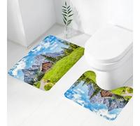 FEHWI Set Tappeti Bagno 2 Pezzi in Microfibra - Tappetino da Bagno Morbido e Antiscivolo - Durevole e Assorbente,Vista panoramica sul pittoresco paesaggio alpino con un tradizionale chalet di mon