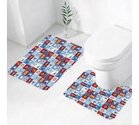 FEHWI Set Tappeti Bagno 2 Pezzi in Microfibra - Tappetino da Bagno Morbido e Antiscivolo - Durevole e Assorbente,Bambini, icone nautiche e animali in stile cartone animato, vita marina, pirati, g