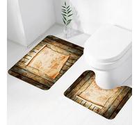 FEHWI Set Tappeti Bagno 2 Pezzi in Microfibra - Tappetino da Bagno Morbido e Antiscivolo - Durevole e Assorbente,Mappa dell'isola, mappa del tesoro su legno rustico X segna il punto di oro Nau
