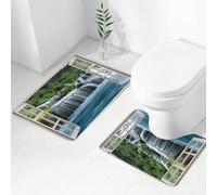 FEHWI Set Tappeti Bagno 2 Pezzi in Microfibra - Tappetino da Bagno Morbido e Antiscivolo - Durevole e Assorbente,Paesaggio maestoso con cascata attraverso una finestra, paradiso segreto immaginar