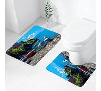 FEHWI Set Tappeti Bagno 2 Pezzi in Microfibra - Tappetino da Bagno Morbido e Antiscivolo - Durevole e Assorbente,Porto costiero italiano a Verena con barche da pesca e barche a vela Euro