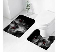 FEHWI Set Tappeti Bagno 2 Pezzi in Microfibra - Tappetino da Bagno Morbido e Antiscivolo - Durevole e Assorbente,Lo sguardo sinistro di un cane dagli occhi rossi fiammeggianti avvolti nell'oscuri