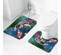 FEHWI Set Tappeti Bagno 2 Pezzi in Microfibra - Tappetino da Bagno Morbido e Antiscivolo - Durevole e Assorbente,Koi, pesci koi tranquilli e colorati si riuniscono nel lussureggiante laghetto, cr