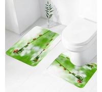 FEHWI Set Tappeti Bagno 2 Pezzi in Microfibra - Tappetino da Bagno Morbido e Antiscivolo - Durevole e Assorbente,Coccinella sulle foglie sopra la rugiada, riflesso dell'acqua in un ambiente verde