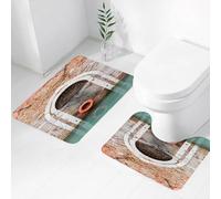 FEHWI Set Tappeti Bagno 2 Pezzi in Microfibra - Tappetino da Bagno Morbido e Antiscivolo - Durevole e Assorbente,Porta rustica in legno con salvagente a Venezia