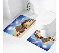 FEHWI Set Tappeti Bagno 2 Pezzi in Microfibra - Tappetino da Bagno Morbido e Antiscivolo - Durevole e Assorbente,La Grande Sfinge tra le Piramidi di Chefren e Micerino di Giza, Cairo, Egitto