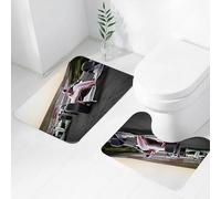 FEHWI Set Tappeti Bagno 2 Pezzi in Microfibra - Tappetino da Bagno Morbido e Antiscivolo - Durevole e Assorbente,Primo piano di un'auto da corsa rossa in vista frontale su una pista in testa al g
