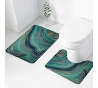 FEHWI Set Tappeti Bagno 2 Pezzi in Microfibra - Tappetino da Bagno Morbido e Antiscivolo - Durevole e Assorbente,Sfondo astratto marmorizzato blu, bianco, verde e turchese. Motivo marmo liquido.