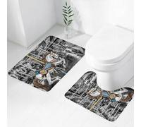FEHWI Set Tappeti Bagno 2 Pezzi in Microfibra - Tappetino da Bagno Morbido e Antiscivolo - Durevole e Assorbente,Scena nostalgica di una giostra, una giostra colorata e decorata risalta in un amb