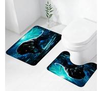FEHWI Set Tappeti Bagno 2 Pezzi in Microfibra - Tappetino da Bagno Morbido e Antiscivolo - Durevole e Assorbente,Il lupo solitario al chiaro di luna