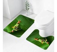FEHWI Set Tappeti Bagno 2 Pezzi in Microfibra - Tappetino da Bagno Morbido e Antiscivolo - Durevole e Assorbente,Rana dagli occhi rossi che striscia tra le foglie nella giungla al confine tra Pan