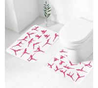 FEHWI Set Tappeti Bagno 2 Pezzi in Microfibra - Tappetino da Bagno Morbido e Antiscivolo - Durevole e Assorbente,Yoga, Silhouette di donne rosa in diverse posizioni yoga Flessibilità Aerob