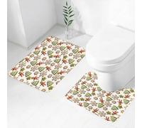 FEHWI Set Tappeti Bagno 2 Pezzi in Microfibra - Tappetino da Bagno Morbido e Antiscivolo - Durevole e Assorbente,Ripeti il design della decorazione natalizia, l'omino di pan di, gli alberi e il