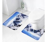 FEHWI Set Tappeti Bagno 2 Pezzi in Microfibra - Tappetino da Bagno Morbido e Antiscivolo - Durevole e Assorbente,Inverno, Cime innevate, Panorama delle Alpi Alte Terre