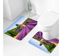 FEHWI Set Tappeti Bagno 2 Pezzi in Microfibra - Tappetino da Bagno Morbido e Antiscivolo - Durevole e Assorbente,Abbazia serena in mezzo a un mare di lavanda, campi di lavanda di fronte a un anti