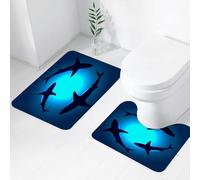 FEHWI Set Tappeti Bagno 2 Pezzi in Microfibra - Tappetino da Bagno Morbido e Antiscivolo - Durevole e Assorbente,Luce blu subacquea, la sagoma dello squalo circonda lo sfondo blu radioso, evocand