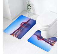 FEHWI Set Tappeti Bagno 2 Pezzi in Microfibra - Tappetino da Bagno Morbido e Antiscivolo - Durevole e Assorbente,Suggestivo ponte ad arco rosso, che attraversa acque serene sotto un cielo dai ton