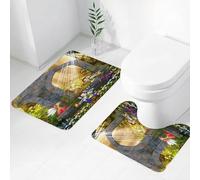 FEHWI Set Tappeti Bagno 2 Pezzi in Microfibra - Tappetino da Bagno Morbido e Antiscivolo - Durevole e Assorbente,Tre fate in abiti colorati che vagano su un antico arco circondate da farfalle e f