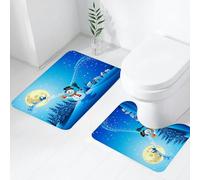 FEHWI Set Tappeti Bagno 2 Pezzi in Microfibra - Tappetino da Bagno Morbido e Antiscivolo - Durevole e Assorbente,Pupazzo di neve con regali, Babbo Natale che vola al chiaro di luna, notte di Nata