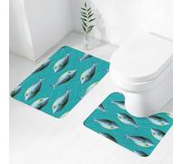 FEHWI Set Tappeti Bagno 2 Pezzi in Microfibra - Tappetino da Bagno Morbido e Antiscivolo - Durevole e Assorbente,Disegno ripetuto di pesci geometrici con ombre blu e gialle su sfondo turchese