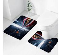 FEHWI Set Tappeti Bagno 2 Pezzi in Microfibra - Tappetino da Bagno Morbido e Antiscivolo - Durevole e Assorbente,Tram che viaggia in città, strade cittadine che viaggiano sotto la pioggia, tram c