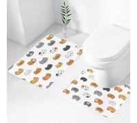 FEHWI Set Tappeti Bagno 2 Pezzi in Microfibra - Tappetino da Bagno Morbido e Antiscivolo - Durevole e Assorbente,Asilo nido, gattini allegri e divertenti in vari colori Animali sorridenti Carini