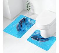 FEHWI Set Tappeti Bagno 2 Pezzi in Microfibra - Tappetino da Bagno Morbido e Antiscivolo - Durevole e Assorbente,Due delfini in una piscina blu brillante, che mostrano la loro amichevole e intere