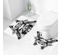 FEHWI Set Tappeti Bagno 2 Pezzi in Microfibra - Tappetino da Bagno Morbido e Antiscivolo - Durevole e Assorbente,Elmo da samurai stilizzato disegnato in bianco e nero con design complesso